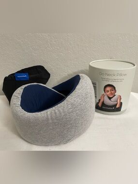 OstrichPillow Go Neck Pillow - Premium Memory Foam Travel Pillow Light Gray/Navy
